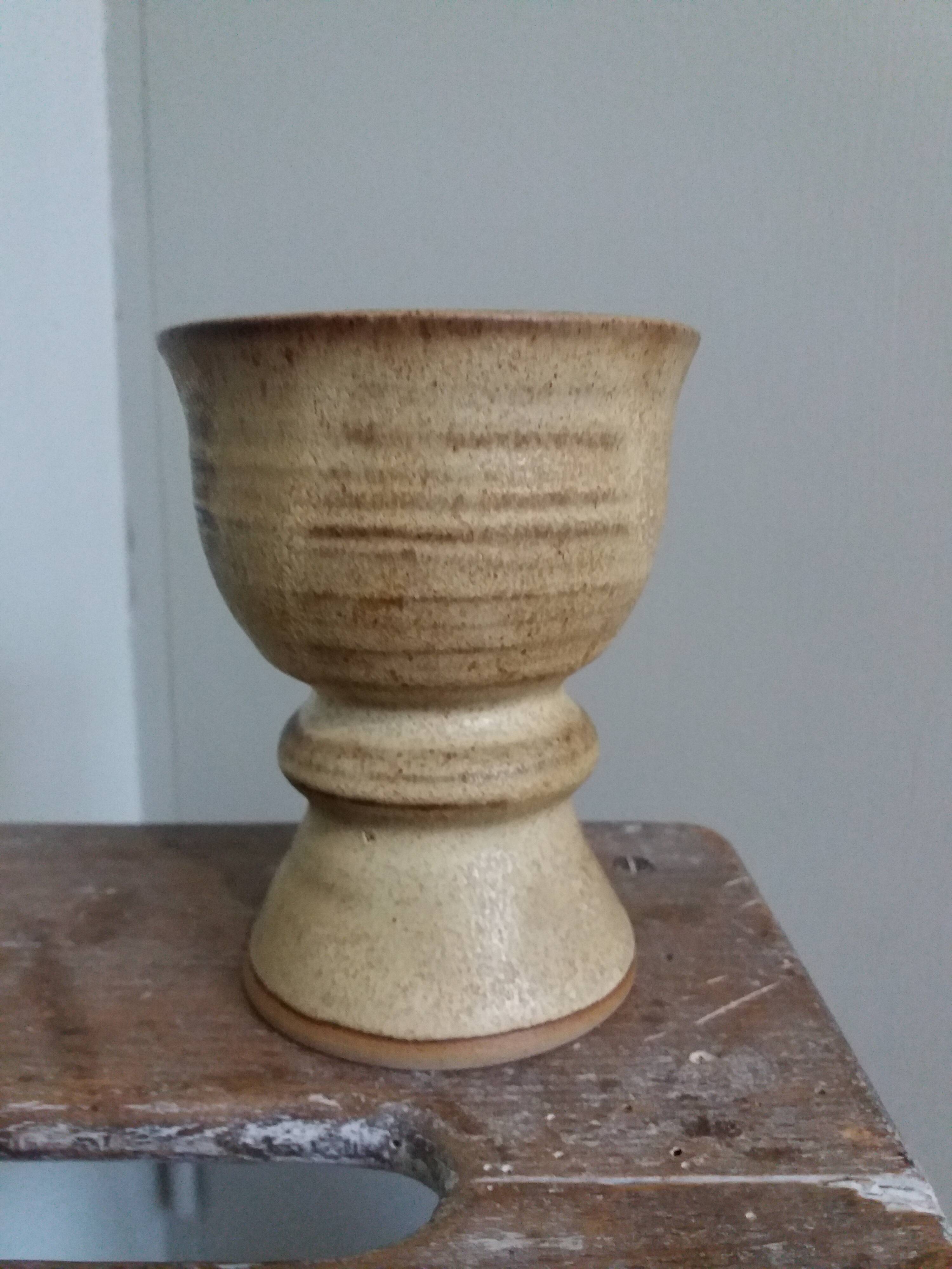 Chalice cup candle holder in stoneware