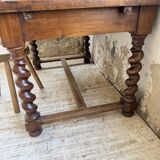 Paneled walnut desk with turned legs, 1900