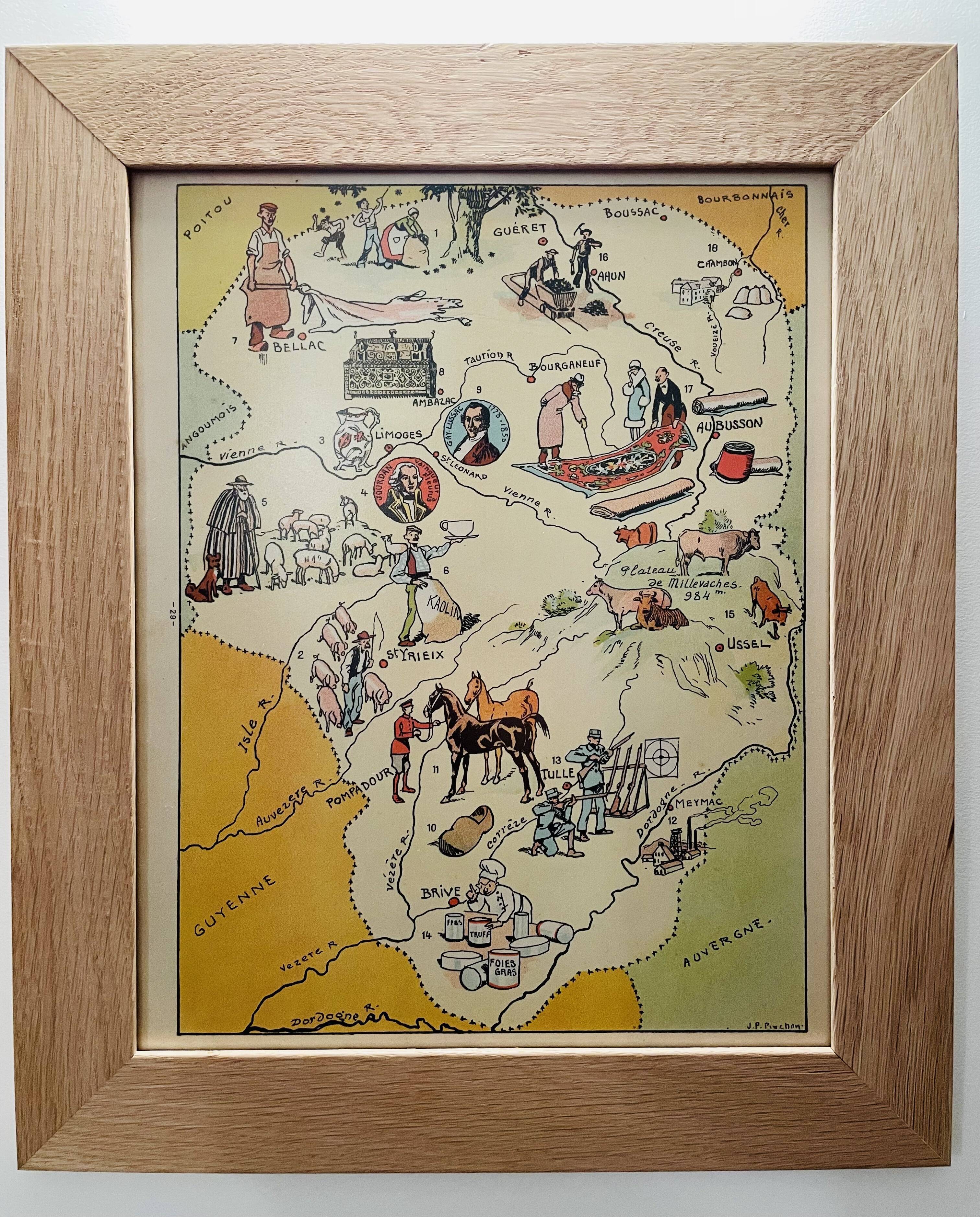 Old illustrated map of the Limousin - JP Pinchon