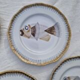 Lot de 9 assiettes plates saint Amand decor poissons