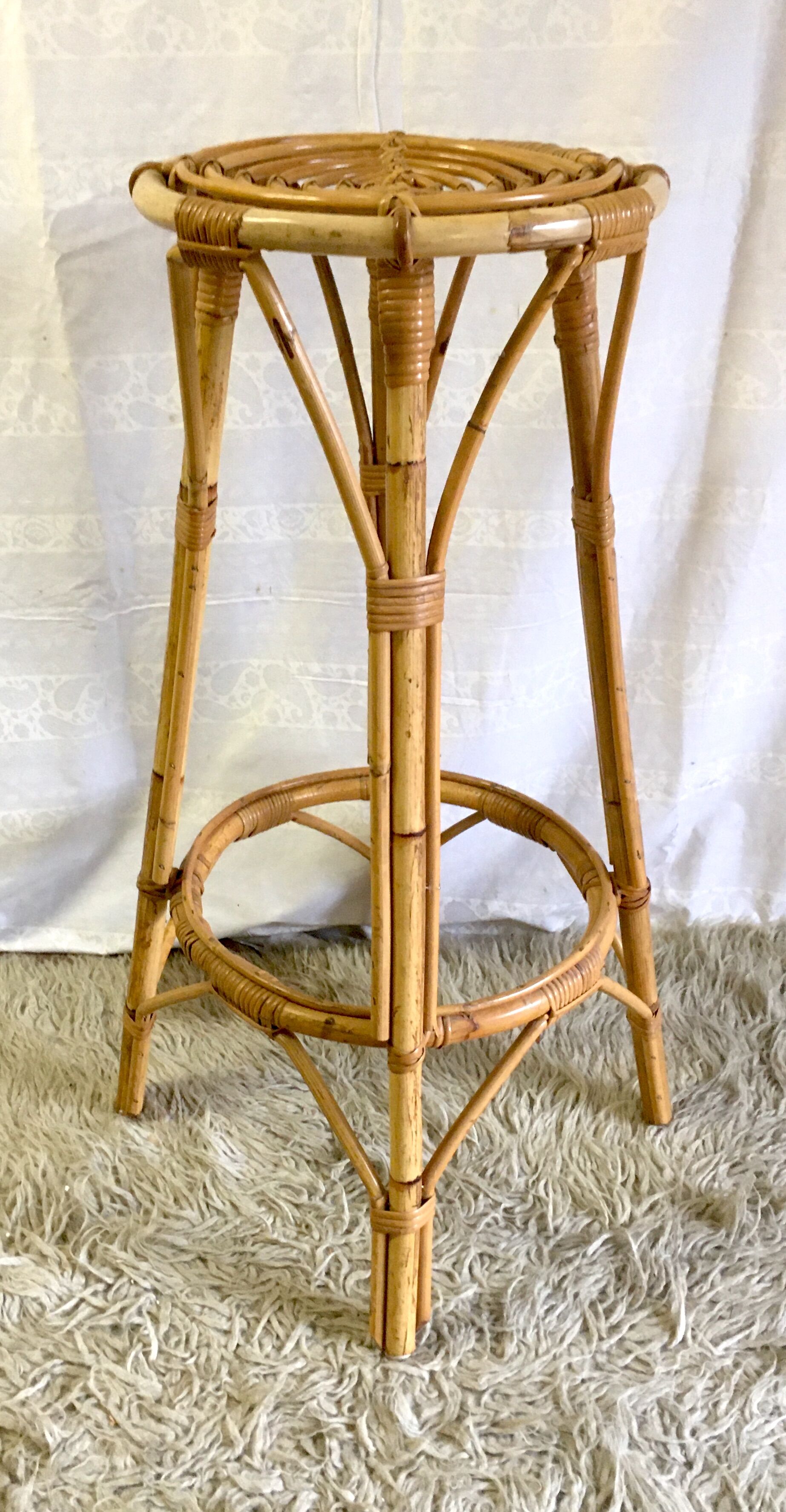 Bar stool in rattan and bamboo - 60s