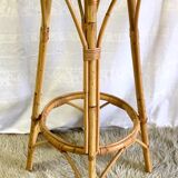 Tabouret de bar en rotin  et bambou années 60