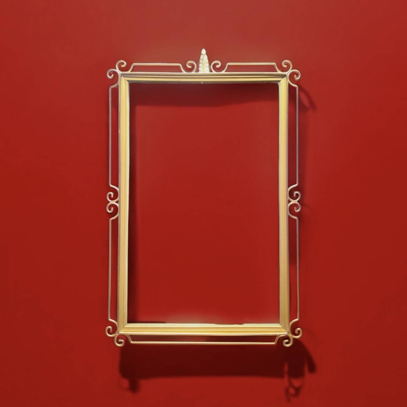 Hollywood Regency Gold Brass Wall Mirror - 70 x 46 cm