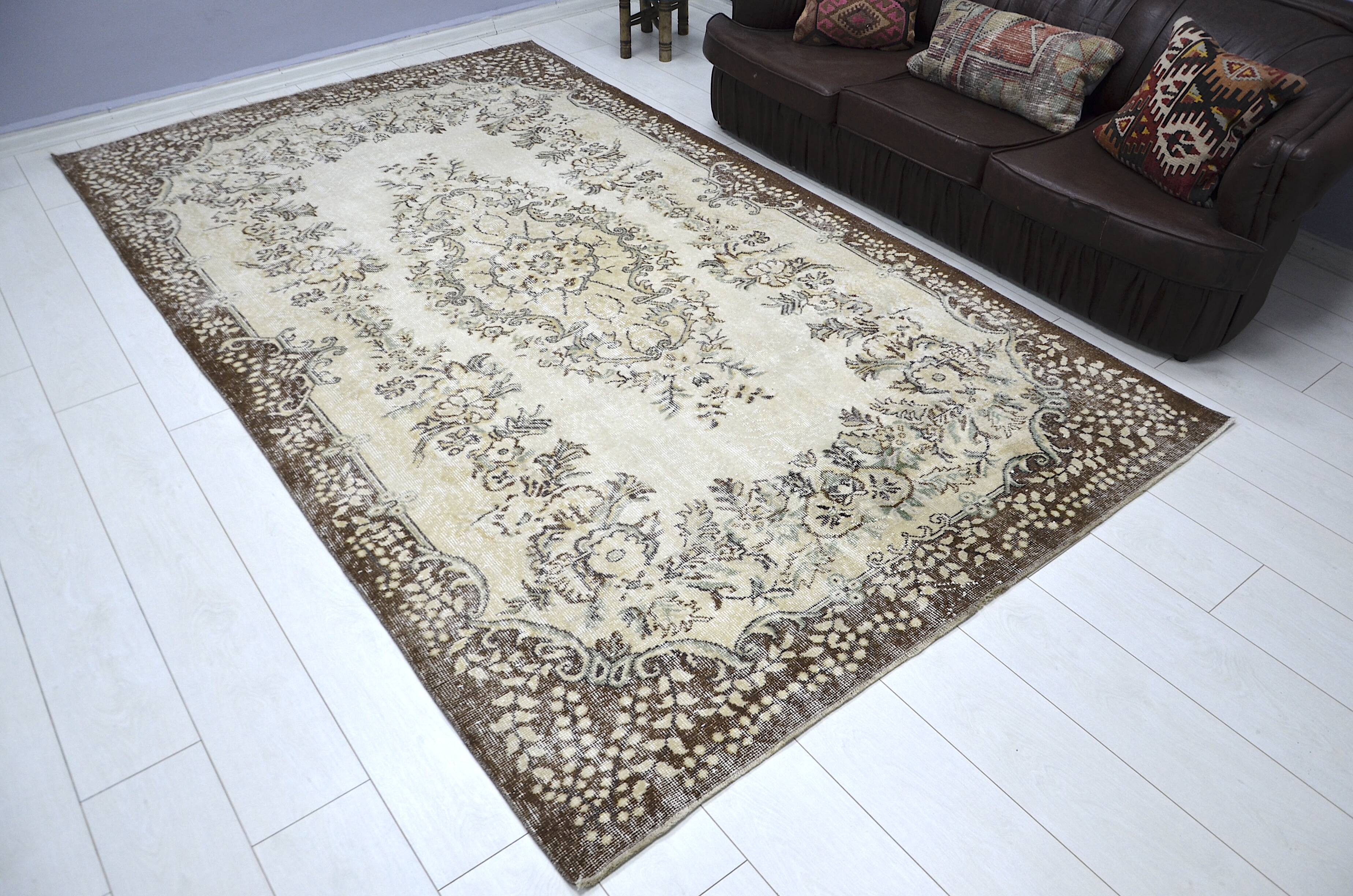 Beige & Brown Turkish Handmade Wool Rug sku 2257.