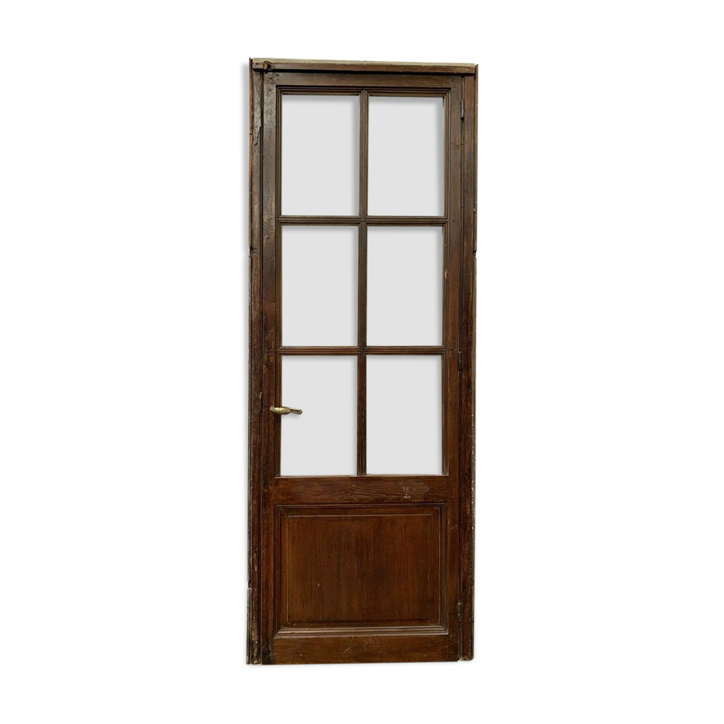 Solid oak passage gate glass door with large 20th century tiles