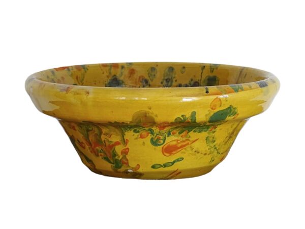 Bol ancien français en faïence de jaspe, couleur ocre jaune
