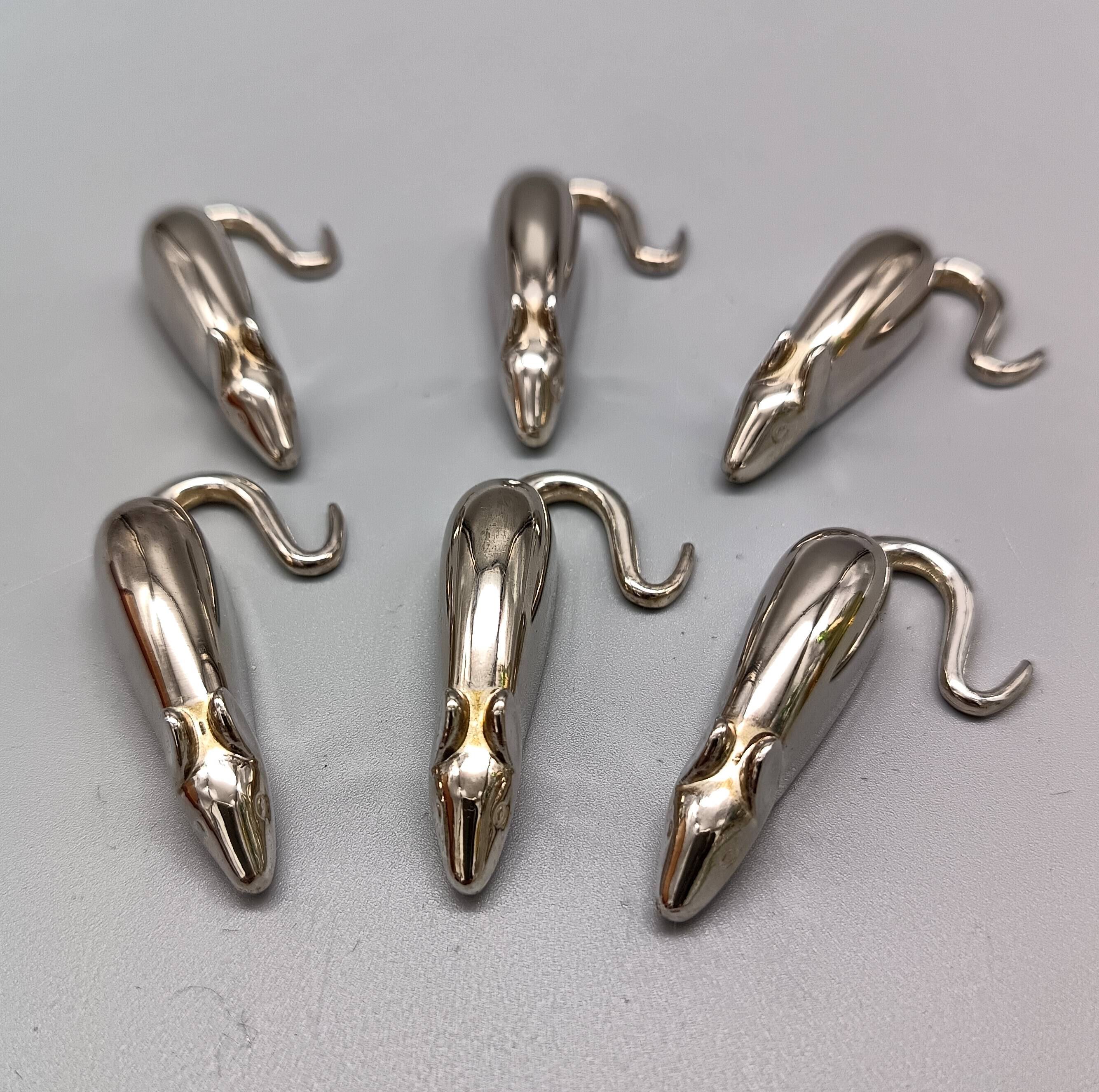 Rare 6 silver metal mouse knife rests, knife holder