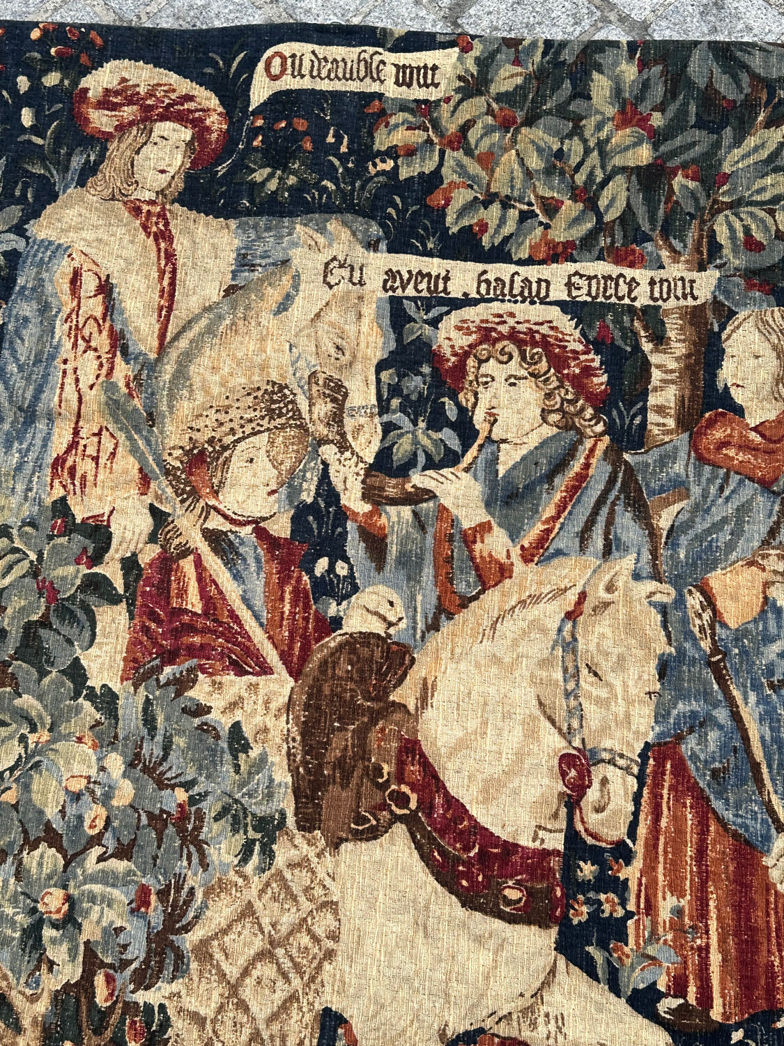 Vintage tapestry hand-screen printed in France