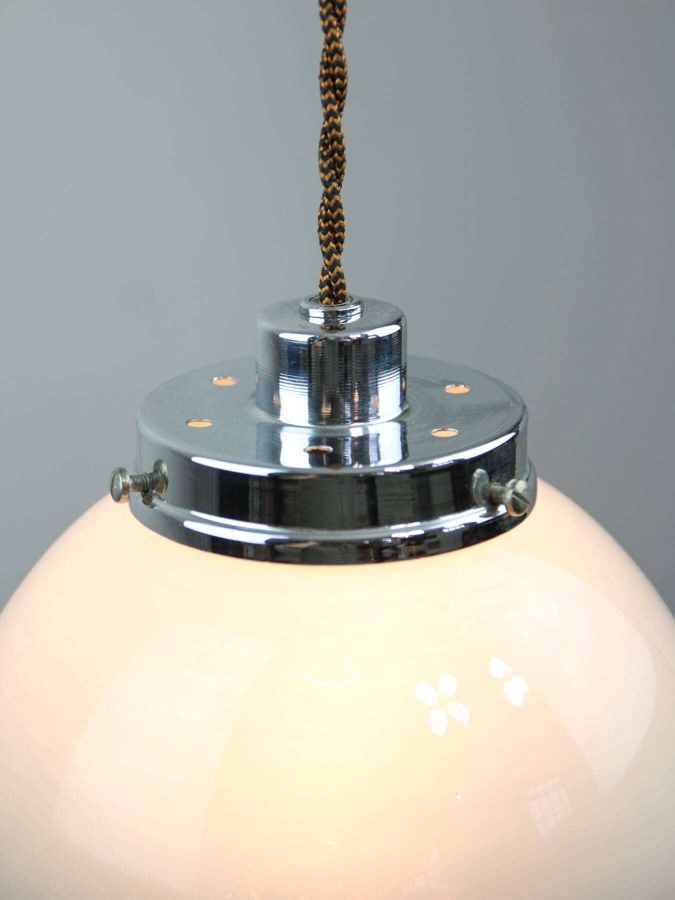 Mid-Century Italian Chrome and Murano Glass Pendant Lamp