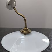 Antique smooth white opaline wall light with brass swan neck porcelain art deco 1930 diameter 25.9cm