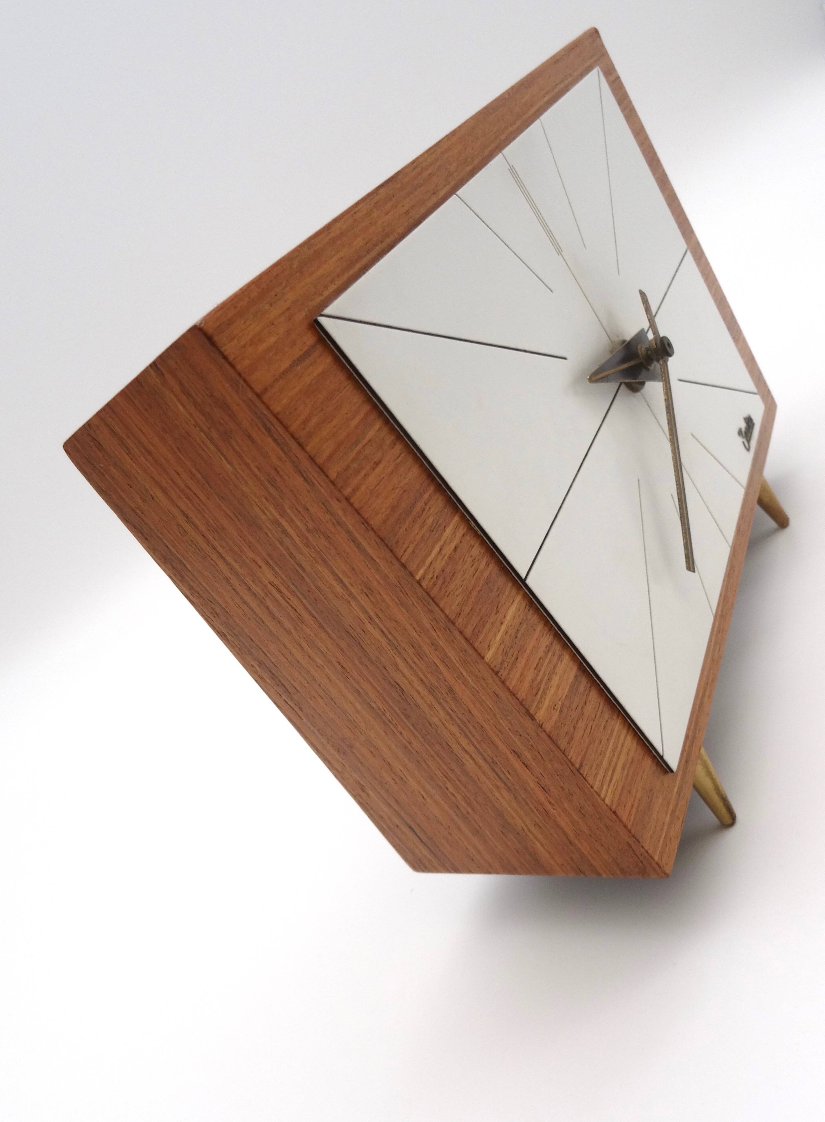 Rare mid century minimalist teak desk clock by zentra