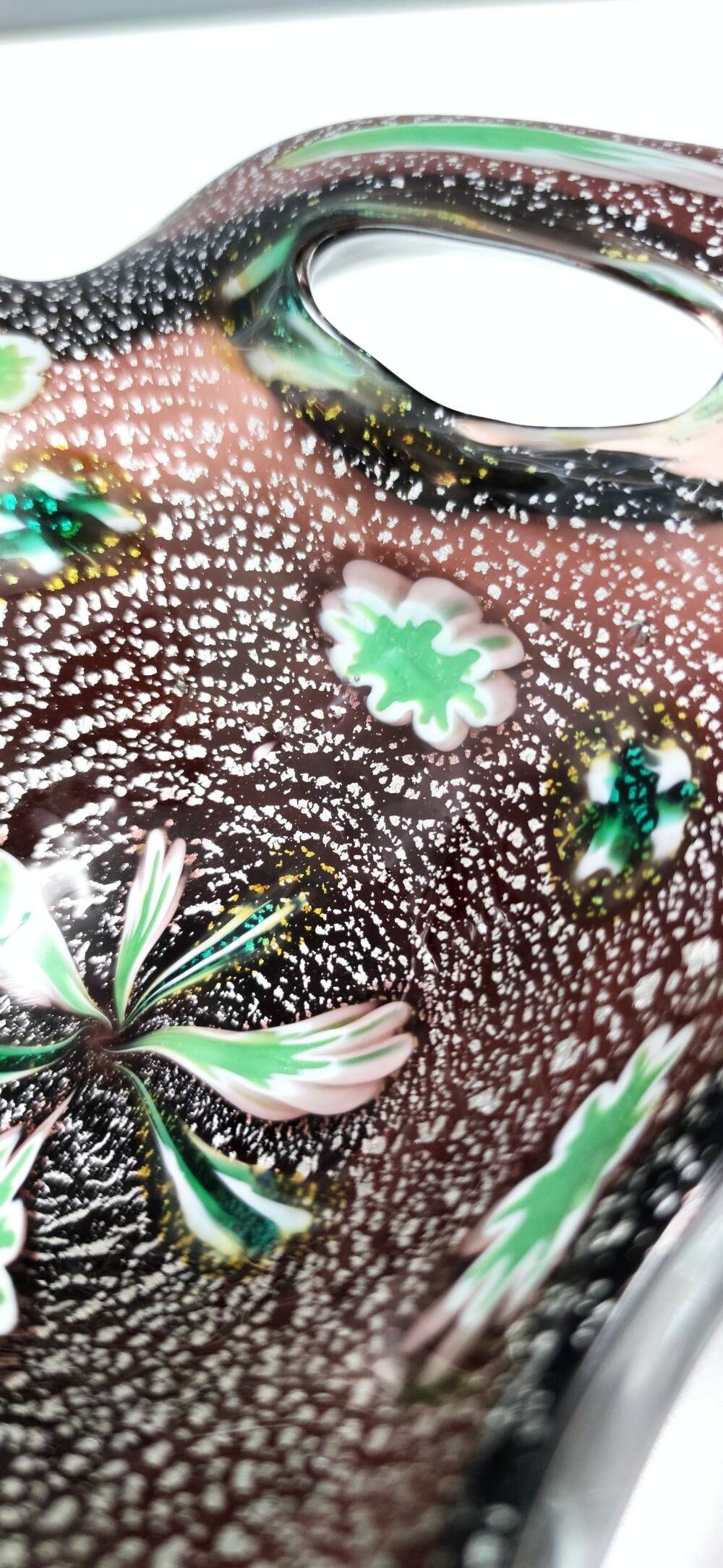 Vintage Brown Murano Glass Ashtray / Catchall by Fratelli Toso with Murrines