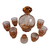 Service à liqueur Rosaline carafe et 12 verres rose saumon