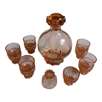 Rosaline carafe liqueur service and 12 glasses salmon pink