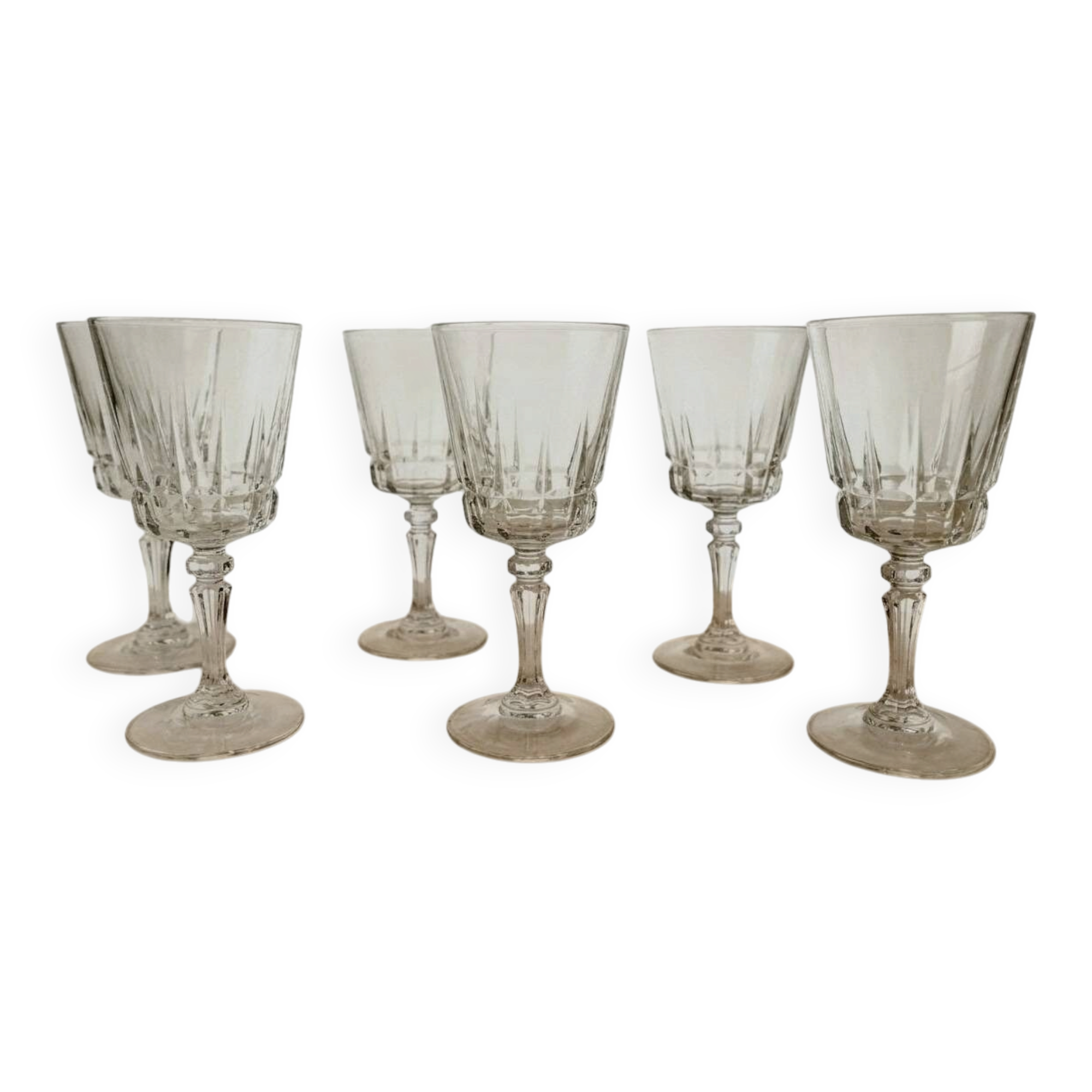 6 vintage faceted stemmed glasses