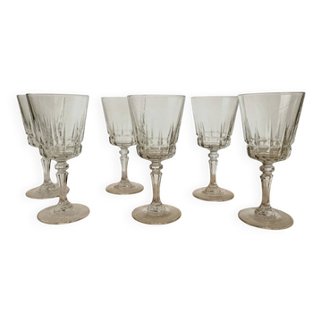 6 vintage faceted stemmed glasses