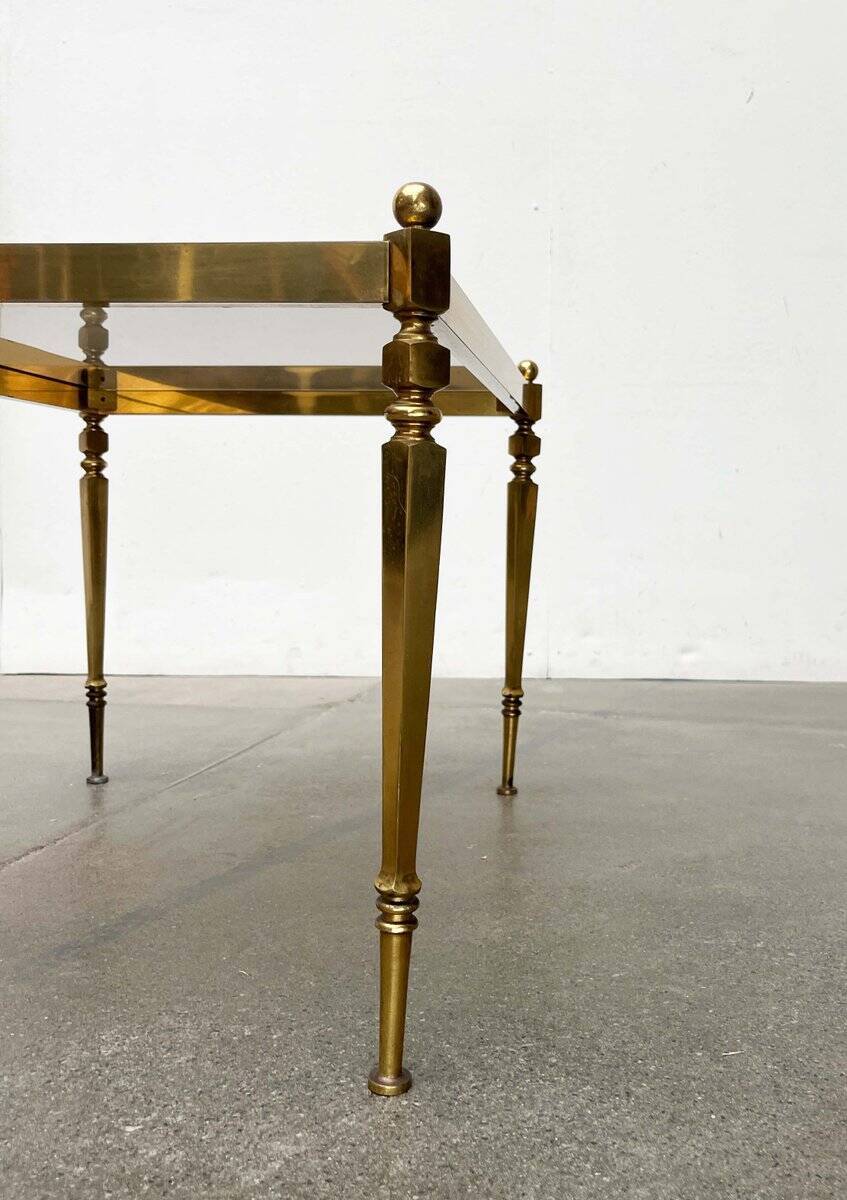 Mid-century German Hollywood neoclassical brass and glass side table from the 1950s.