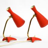 Paire de lampes de table Diabolo en forme de patte de corbeau rouges de style Mid Century Modern de Cosack.