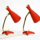 Pair of red Mid Century Modern Diabolo crow's foot table lamps from Cosack