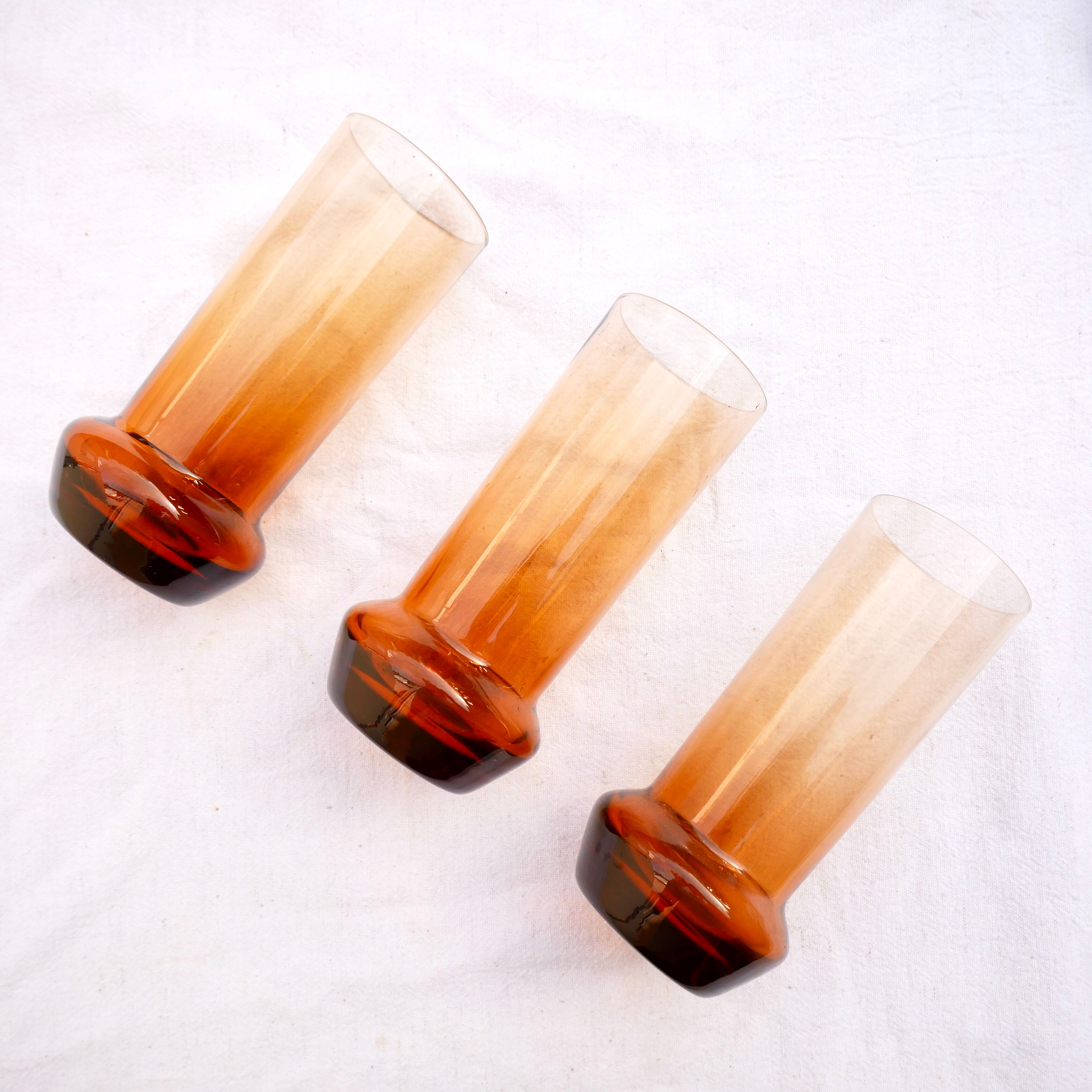 Set of 3 designer amber water glasses