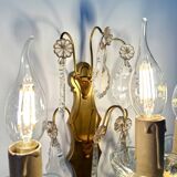Pair of bronze wall lights and crystal pendants