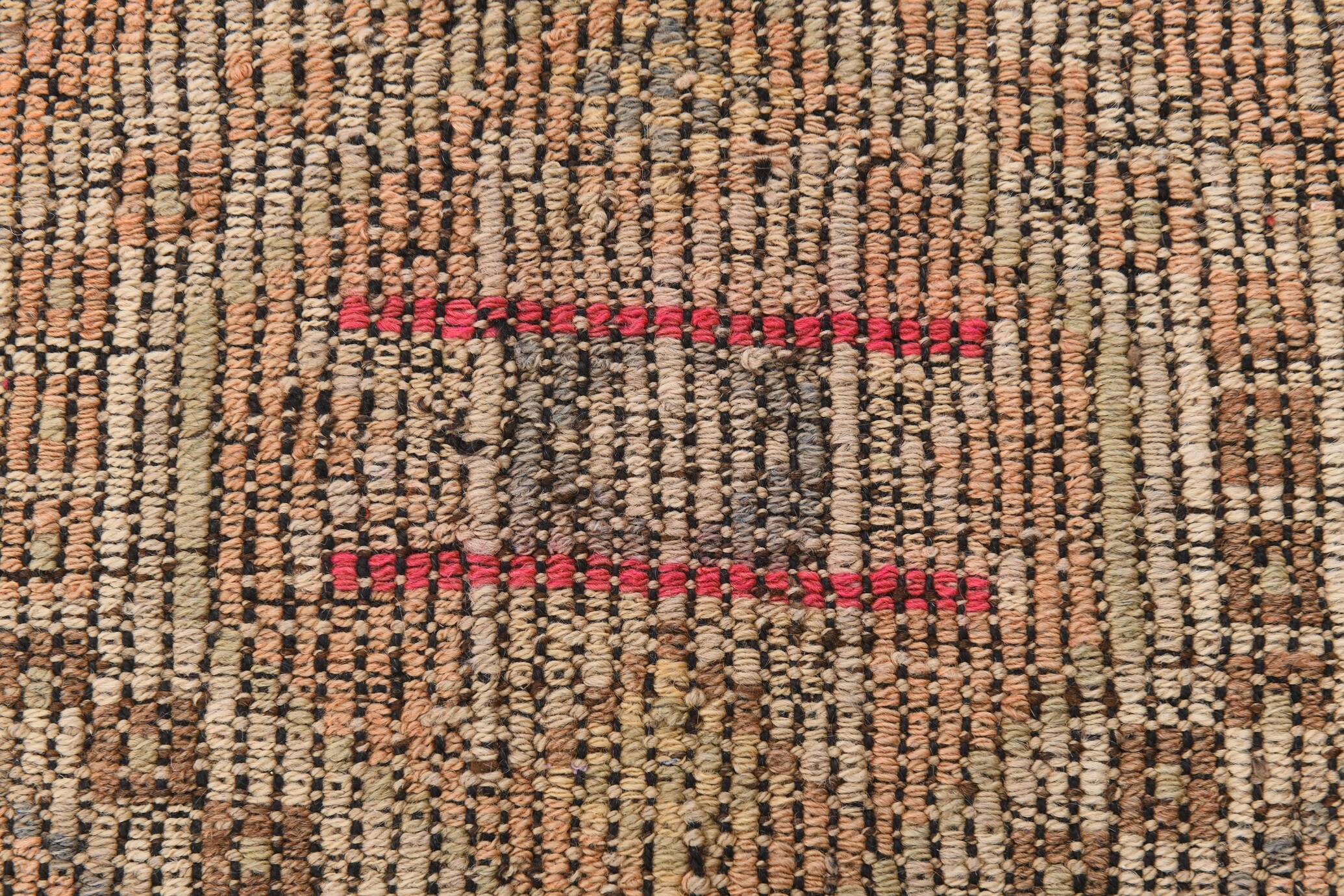 3x9 Faded Brown & Red Geometric Style Rug, Vintage Kilim Rug, 92x280Cm
