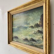 Vintage Seascape Oil Painting of Cornwall with Gold Frame