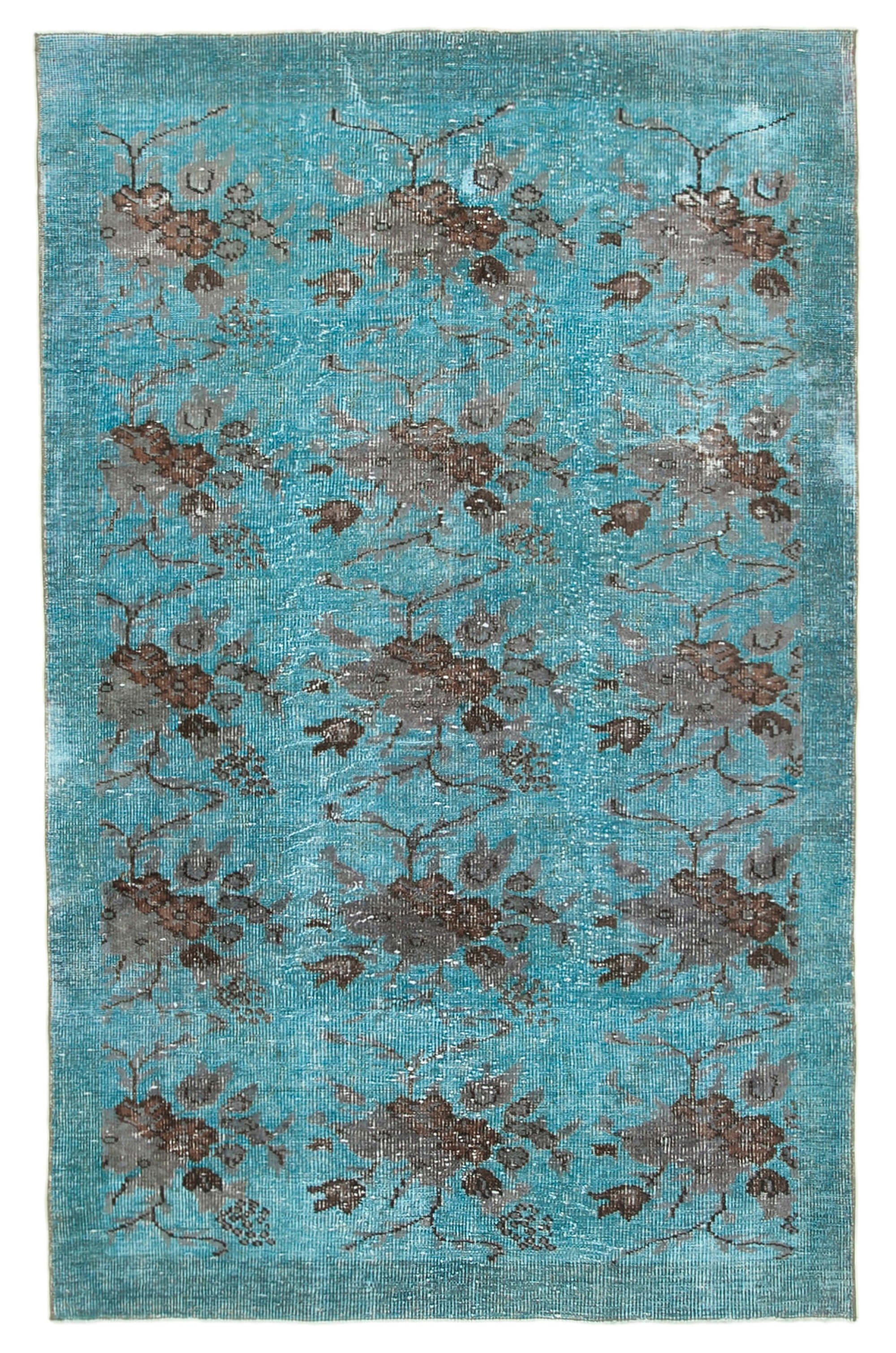 Handmade hi-low pile oriental 1980s 166 cm x 264 cm turquoise rug
