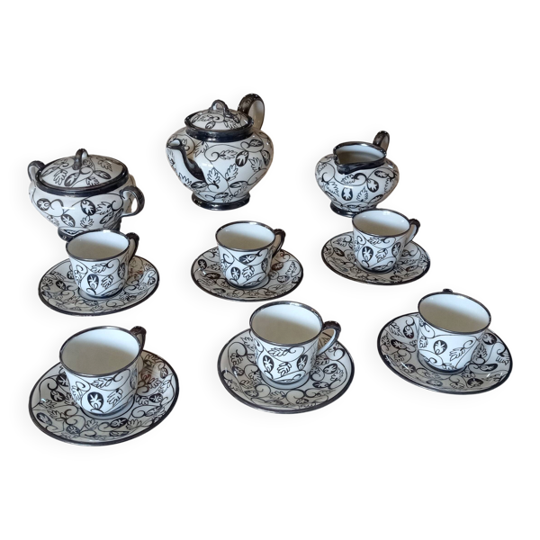 Service à café/thé,  porcelaine émaillée style art déco, modèle Saint Graal