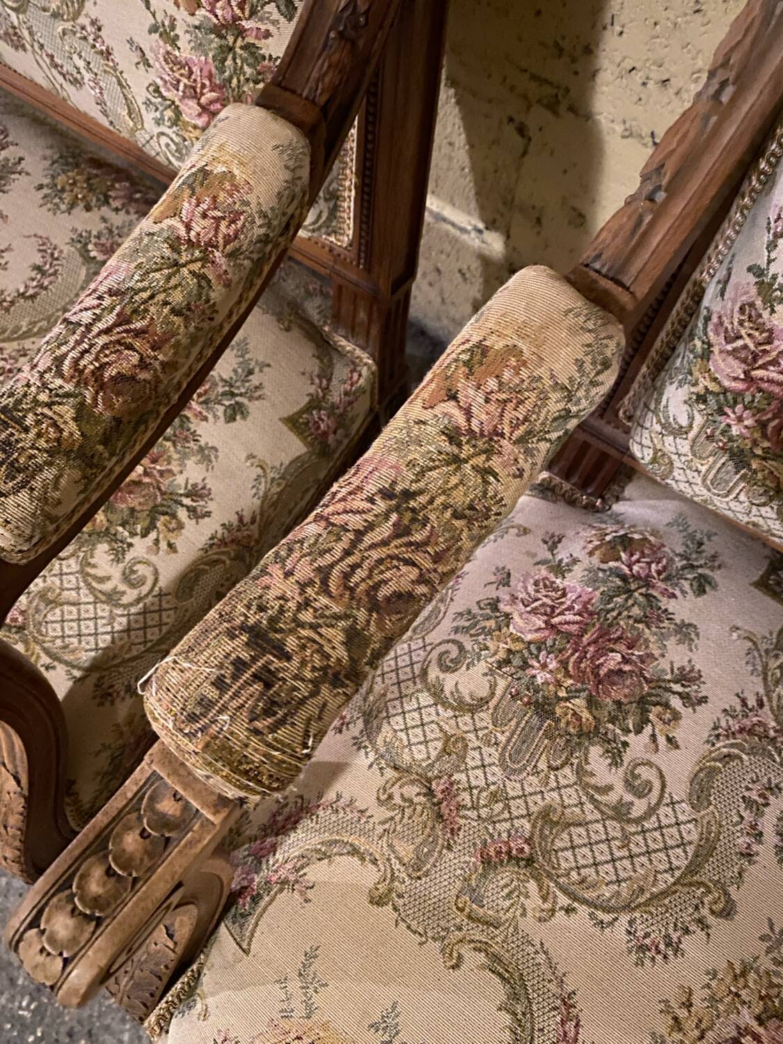 Pair of antique carved wooden armchairs