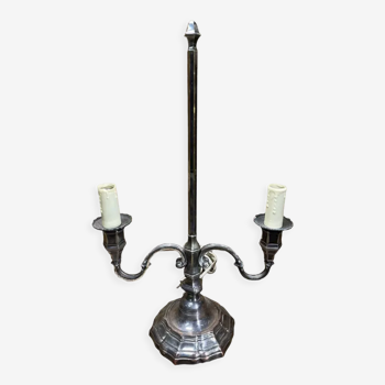 Lampe bouillotte metal argenté, style louis XV, deux feux, vintage