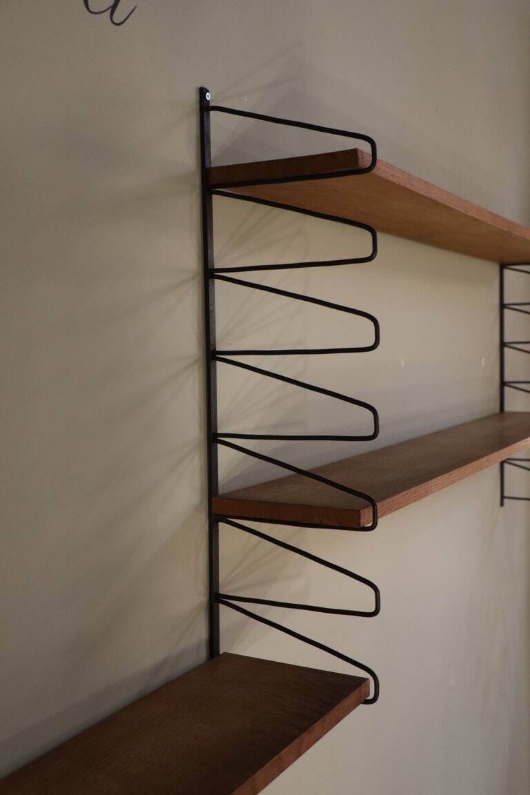 Vintage modular wall shelf in wood and metal, 1950s