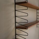 Vintage modular wall shelf in wood and metal, 1950s
