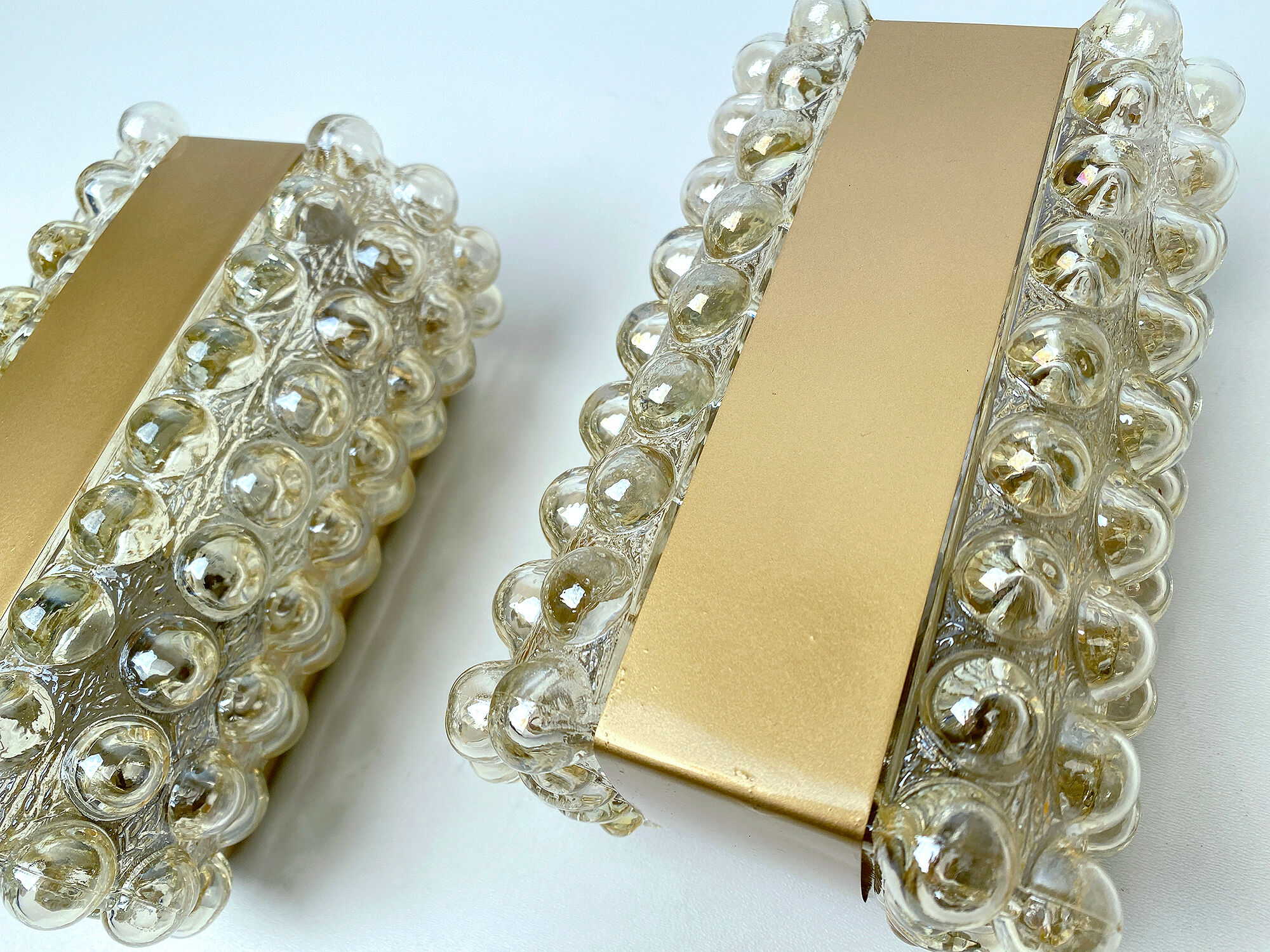 Pair Apliques Vintage Limburg, Golden Bubble Glass, 70s