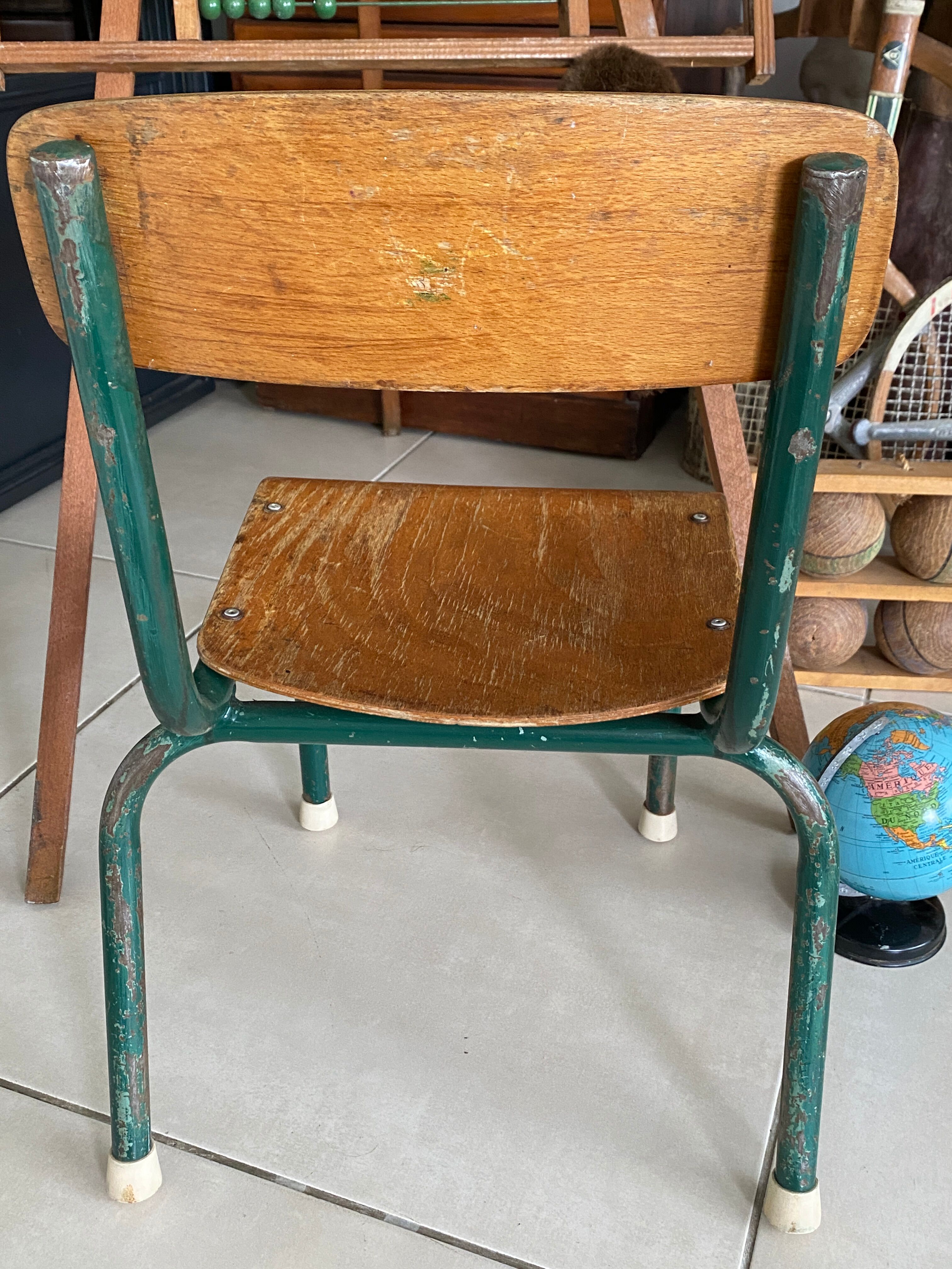 Old children's school chair wood and metal
