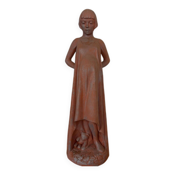 Vintage Terracotta Pregnant Woman Sculpture – Mid-Century Style Maternity Art Figurine