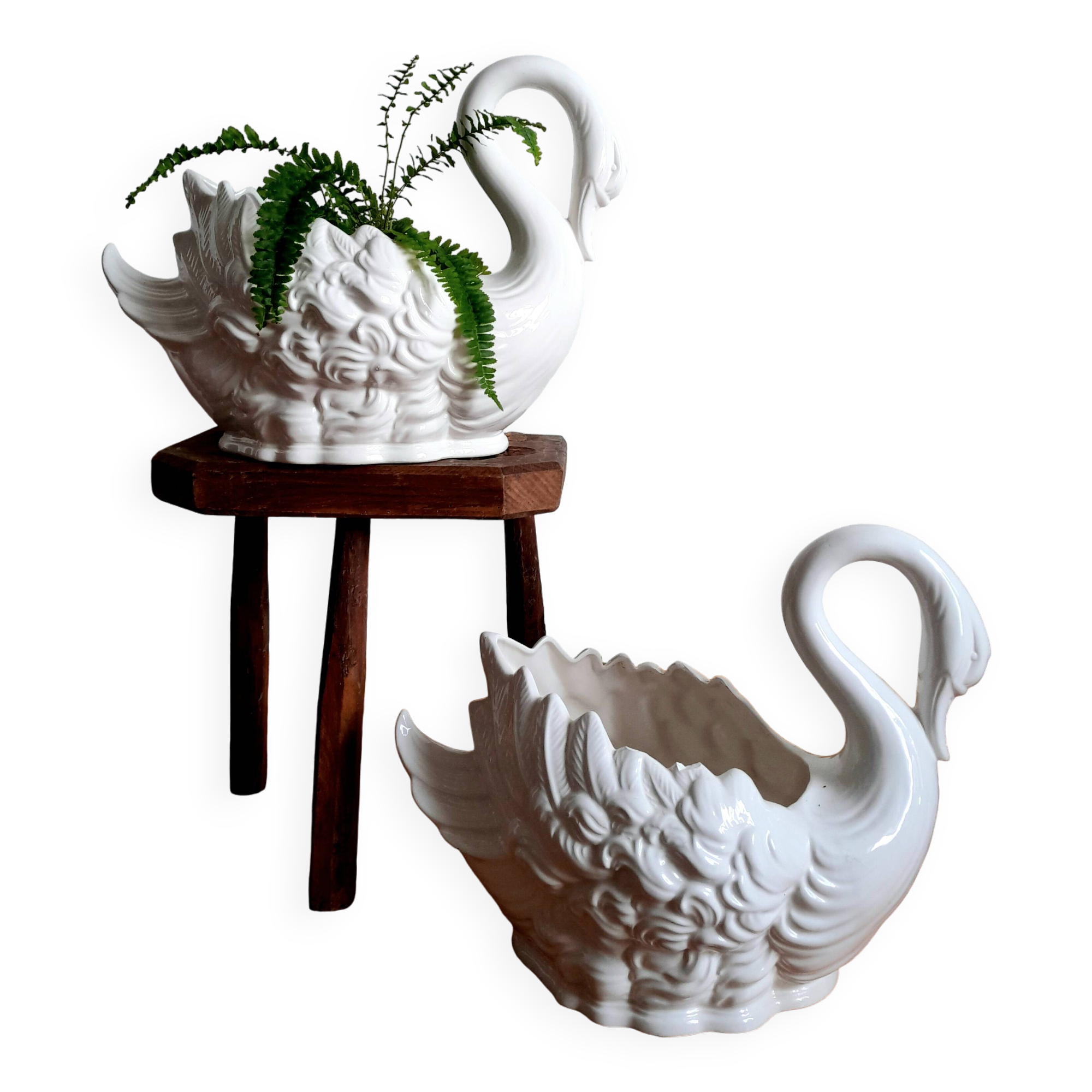 Pair of ceramic swan pot covers 1970
