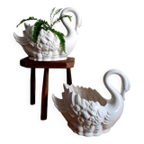 Pair of ceramic swan pot covers 1970