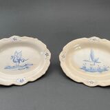 Pair of polylobed dishes XIXth decoration of dragon and bird