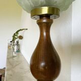 Large wood table lamp with frosted glass