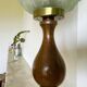Large wood table lamp with frosted glass
