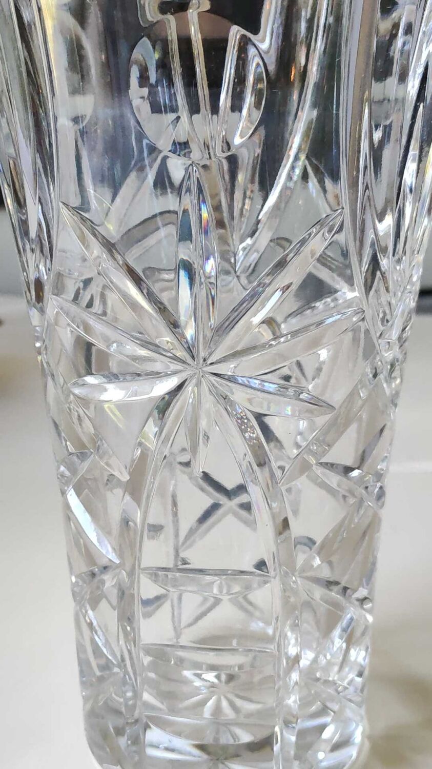 Lead crystal vase with flared neck, Bohemian/Boho chic style. High 25 cm
