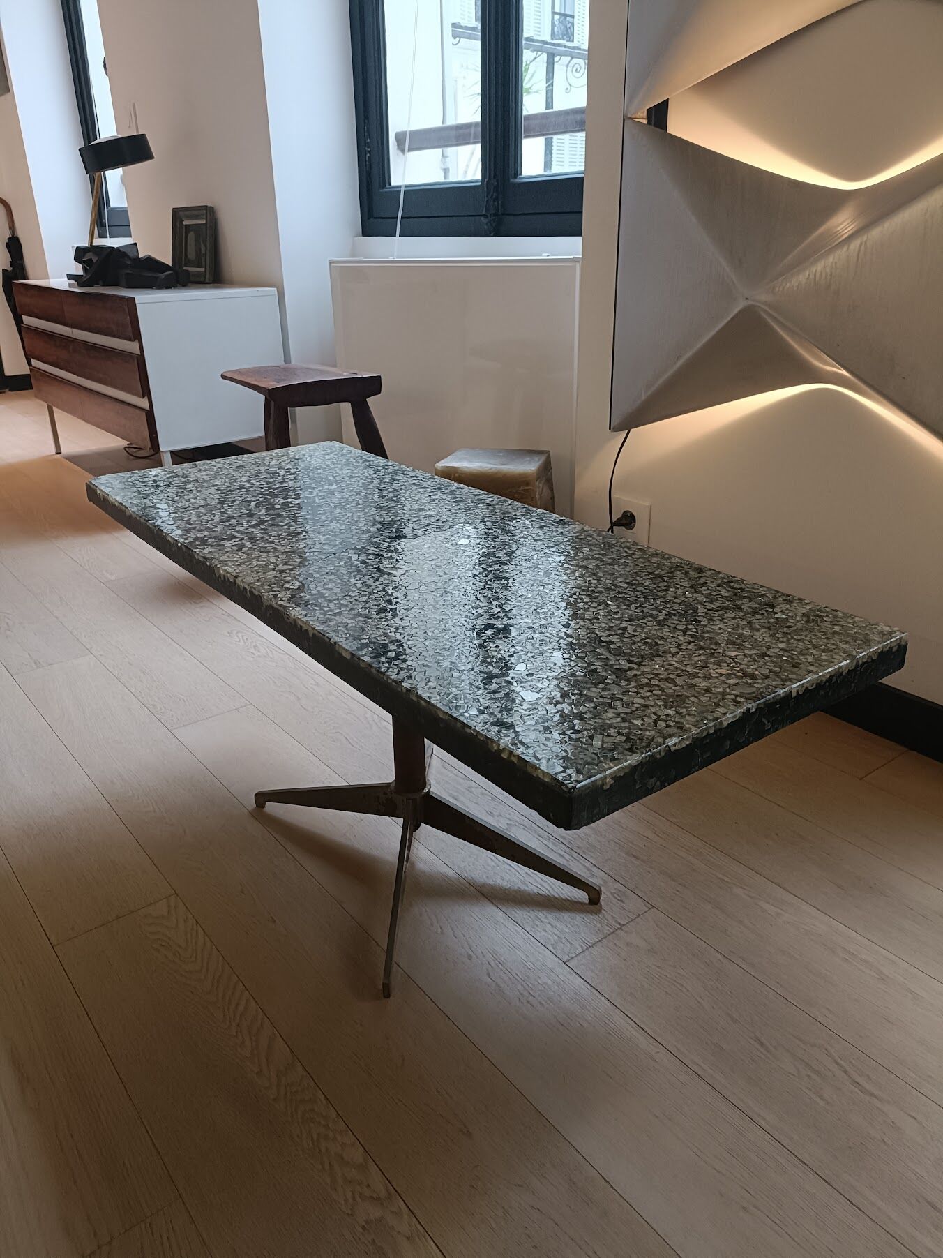 Coffee table in fractal stone, steel resin and inclusions Marie Claude de Fouquières 1970s