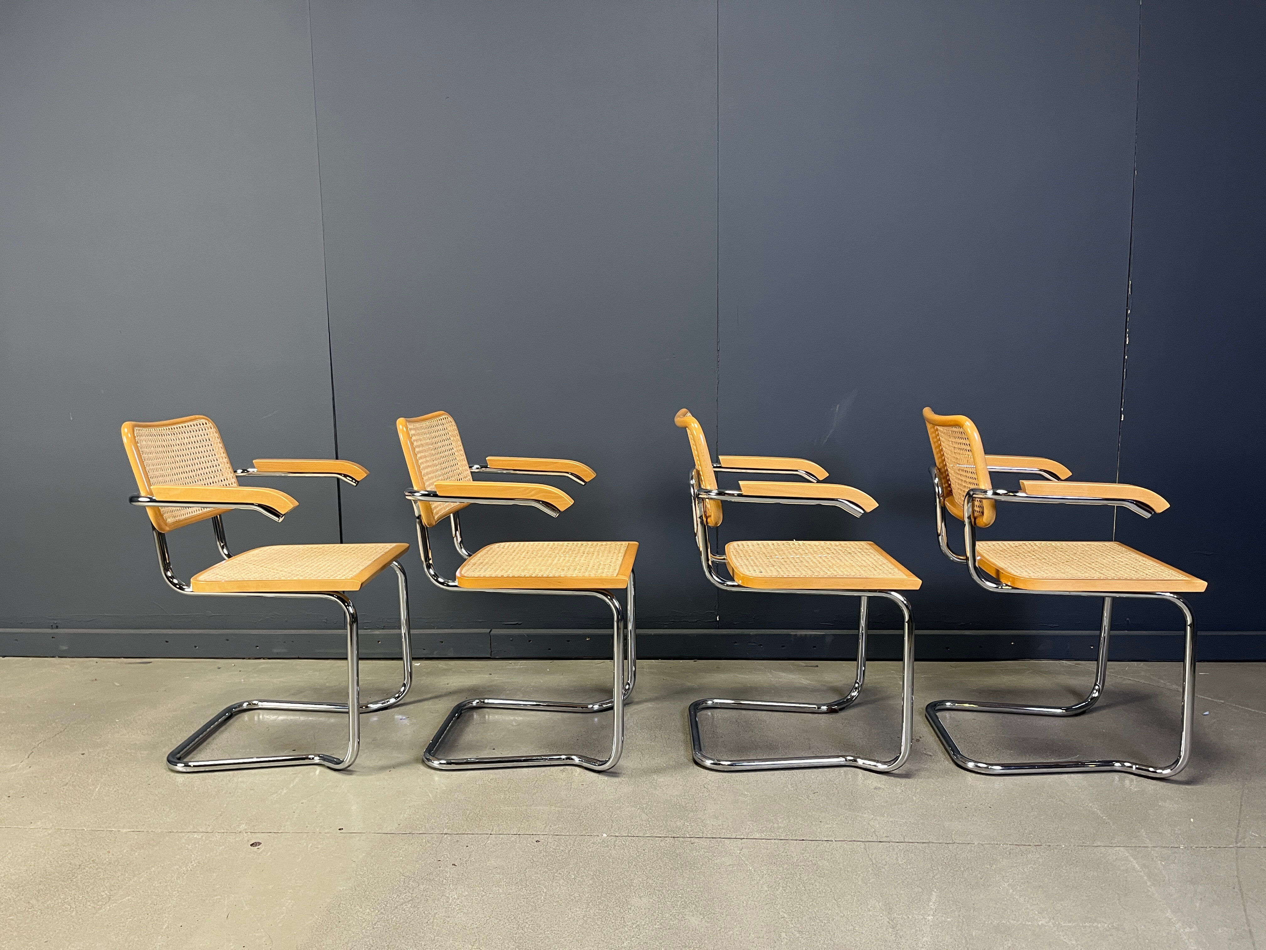 Set of 4 stackable vintage Marcel Breuer style armchairs, made in Italy, 1970s