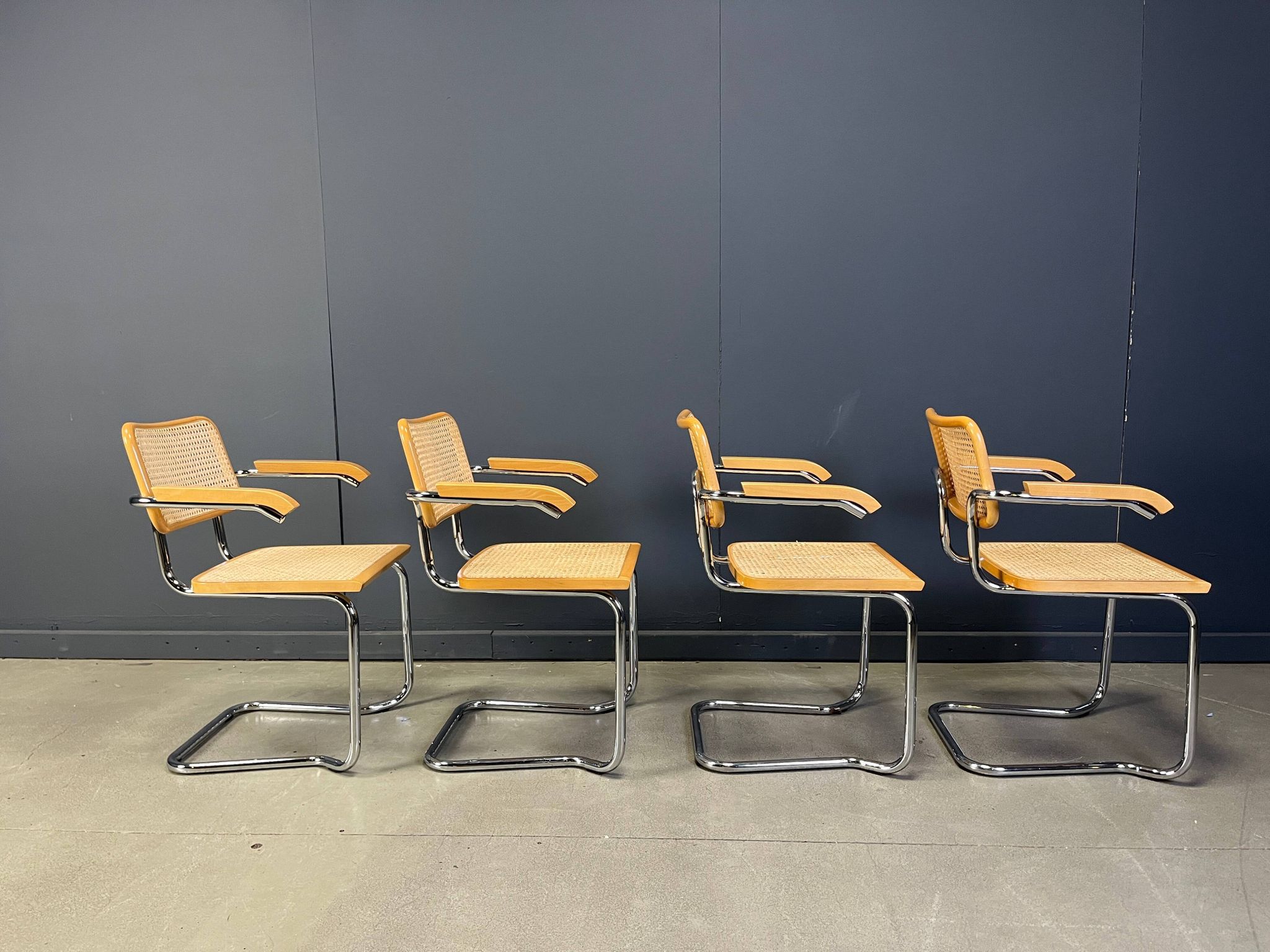 Set of 4 stackable vintage Marcel Breuer style armchairs, made in Italy, 1970s