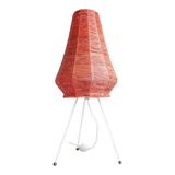 Table lamp with raffia shade on a tripod frame, mid-century lighting