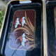 Vintage lacquered nesting tables duo – Floral decor and scoop handles.