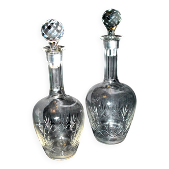 Set of 2 antique cut crystal wine decanters from Cristallerie Lorraine