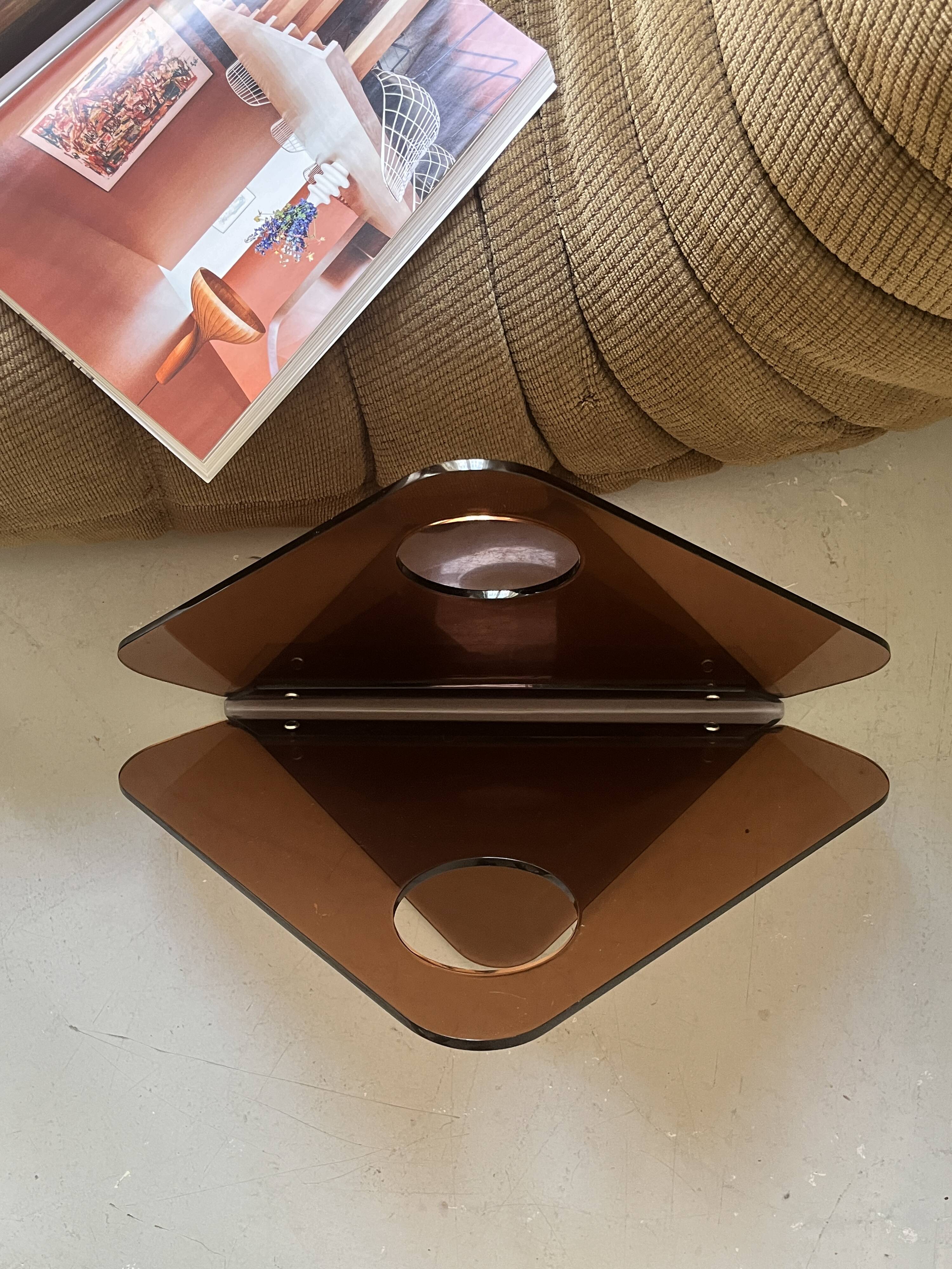 magazine holder in smoked plexiglass, design 1970