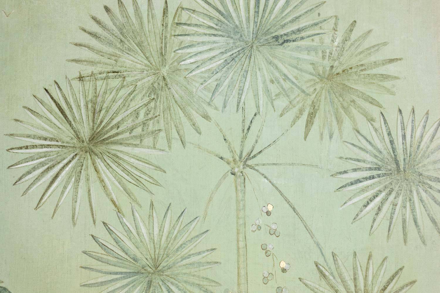 Painted canvas, or decorative panel, Parrots and foliage. Contemporary.